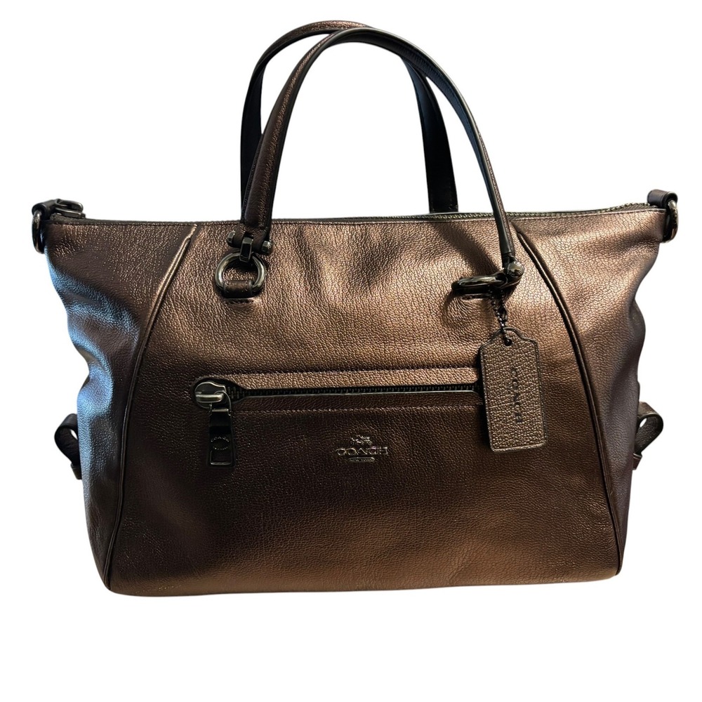 Coach Primrose Satchel Tote Bronze Metallic Pebbled Leather Gunmetal Hardware - Picture 3 of 16